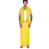 Men's Cotton Blend Dhoti with Bentex Border & Angavastram | Traditional Single Layer South Indian Vesti Mundu Set | Ethnic Wear for Weddings, Poojas & Festivals